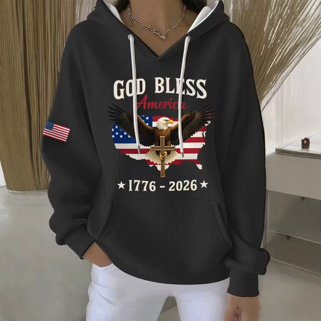 Women's Eagle USA Print Casual Hoodie