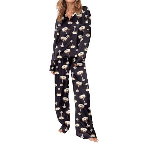 Women's Cuban Collar Print Long Sleeve Shirt Set