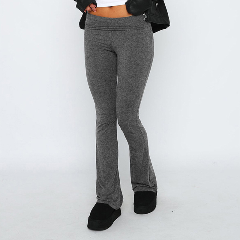 Women's Solid Color Slim Fit Low Waist Flare Pants Two-Piece Set
