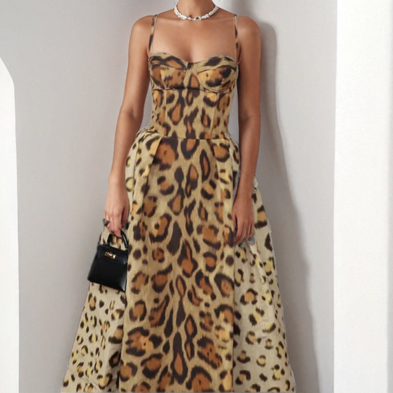 Sexy Leopard Print Sleeveless A-Line Dress with Waist