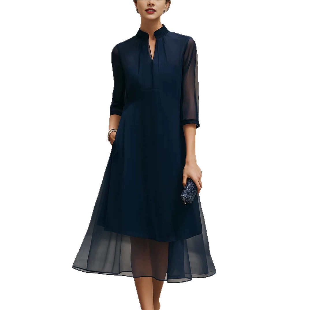 Elegant Mesh Panel Midi Dress for Women
