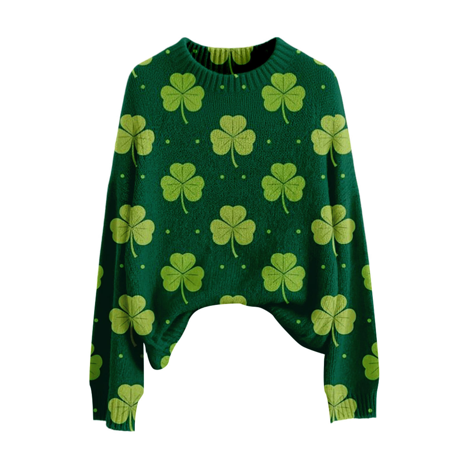Lucky Clover Print Crewneck Sweatshirt for Women Casual Pullover