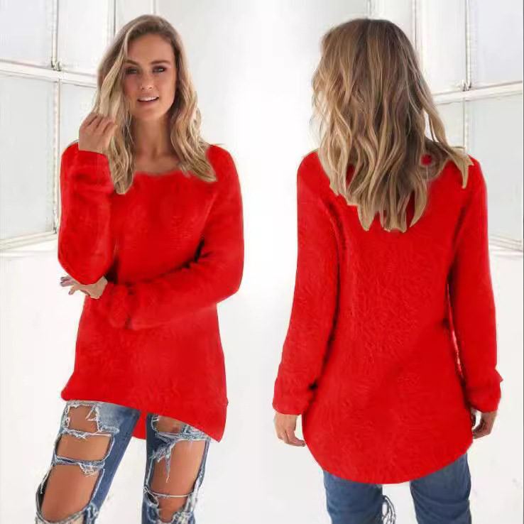 Women's Solid Color Long Sleeve Crewneck Sweater
