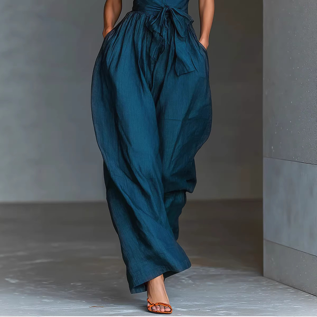 Women's Elegant One-Shoulder Wide-Leg Jumpsuit with Waist Bow