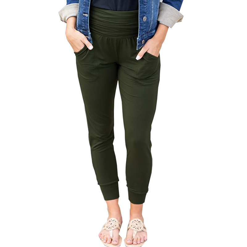 High-Waist Pleated Cropped Skinny Pants with Pockets