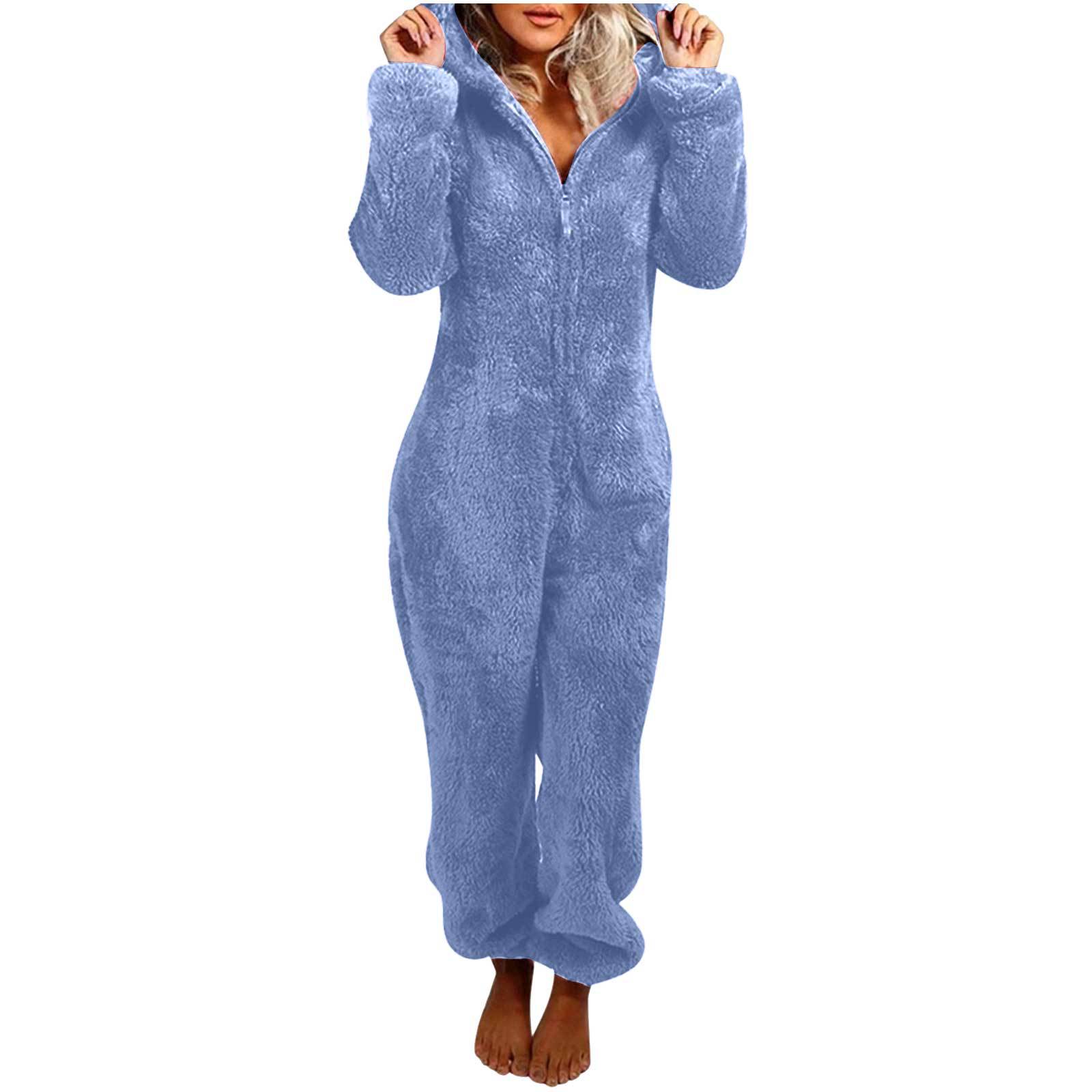 Women's Fleece-Lined Hooded Onesie Pajama Jumpsuit