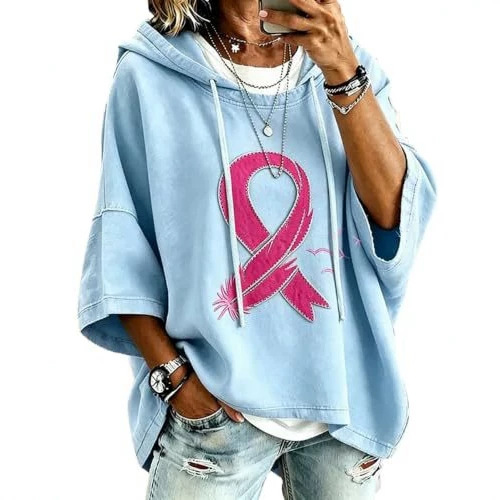 Women's Ribbon Print Oversized Neck Sweatshirt
