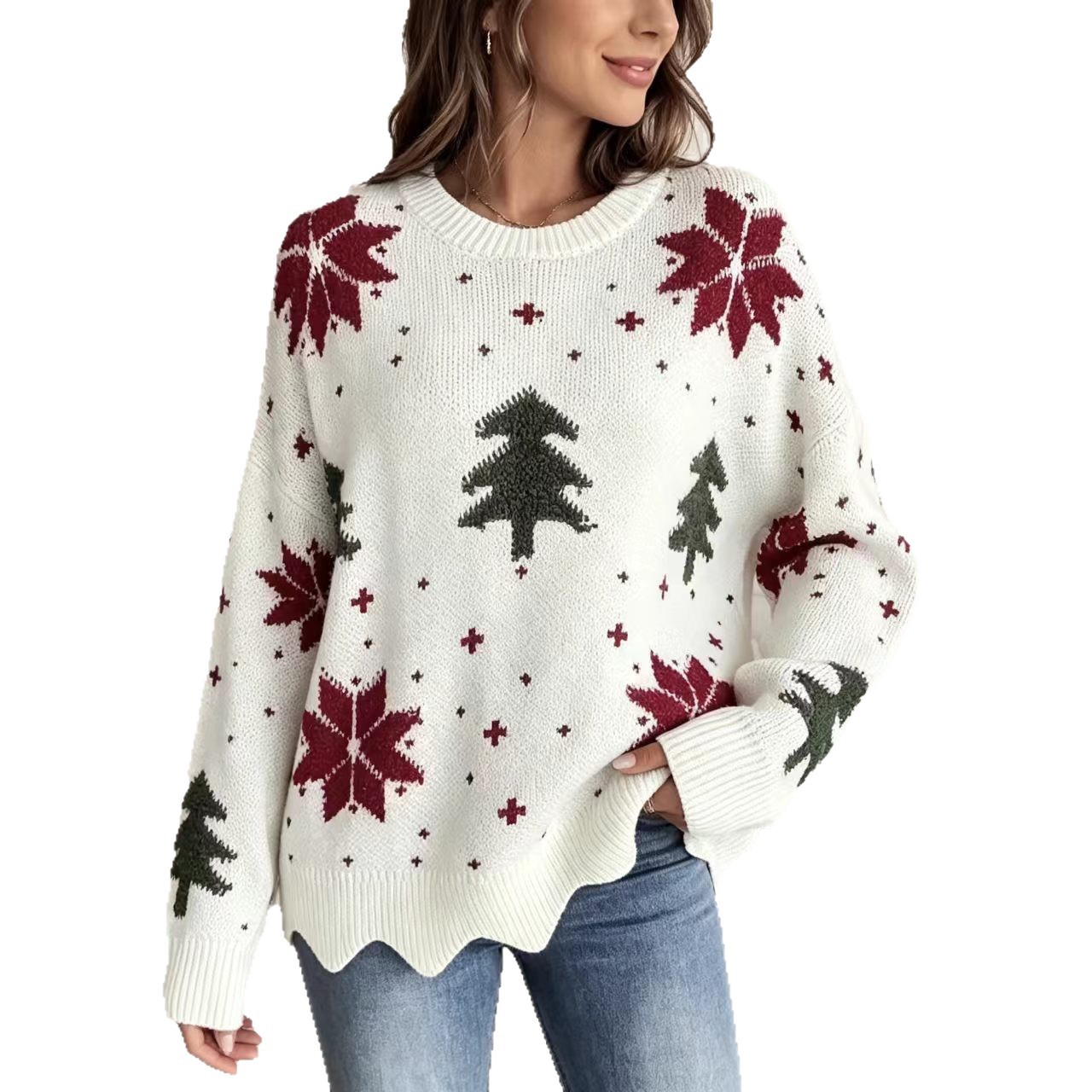 Christmas Jacquard Crewneck Knit Sweater Unisex Loose Fit