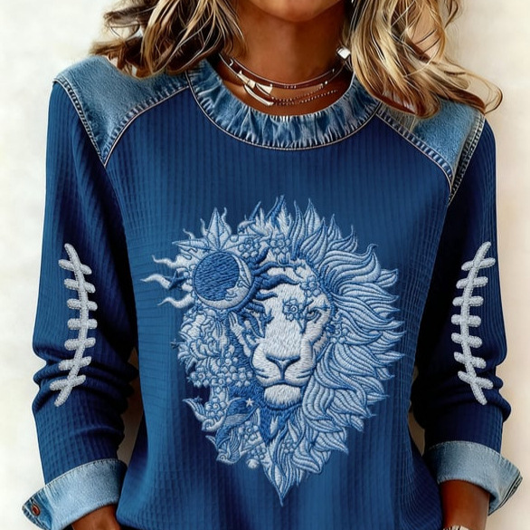 Women's Animal Lion Tiger Print Crewneck Sweatshirt