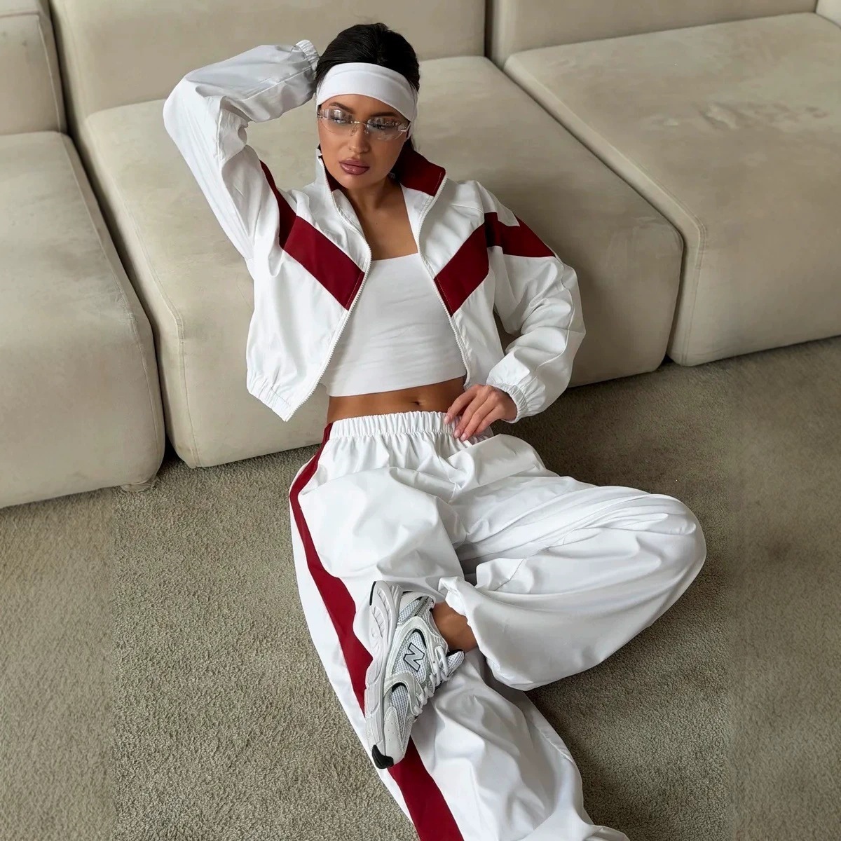 Women's Color-Block Long-Sleeve Track Jacket and Pants Set Streetwear