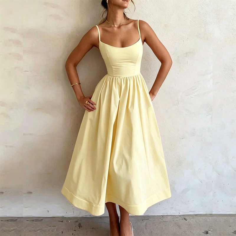 Women's Solid Color Waist-Cinched Cami Maxi Dress