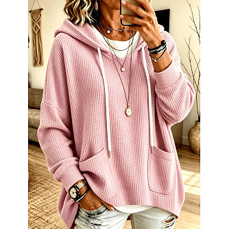 Anno Self-Developed 2026 Women's Waffle Knit Loose Long-Sleeve Hooded Sweatshirt for Amazon Independent Station Casual