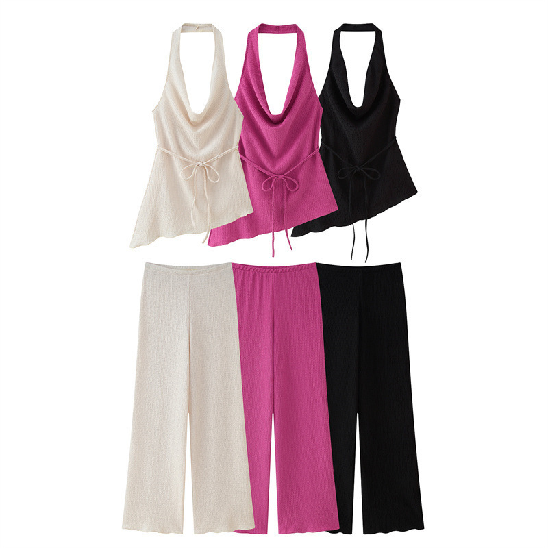 Women's Asymmetrical Halter Top and Pants Set