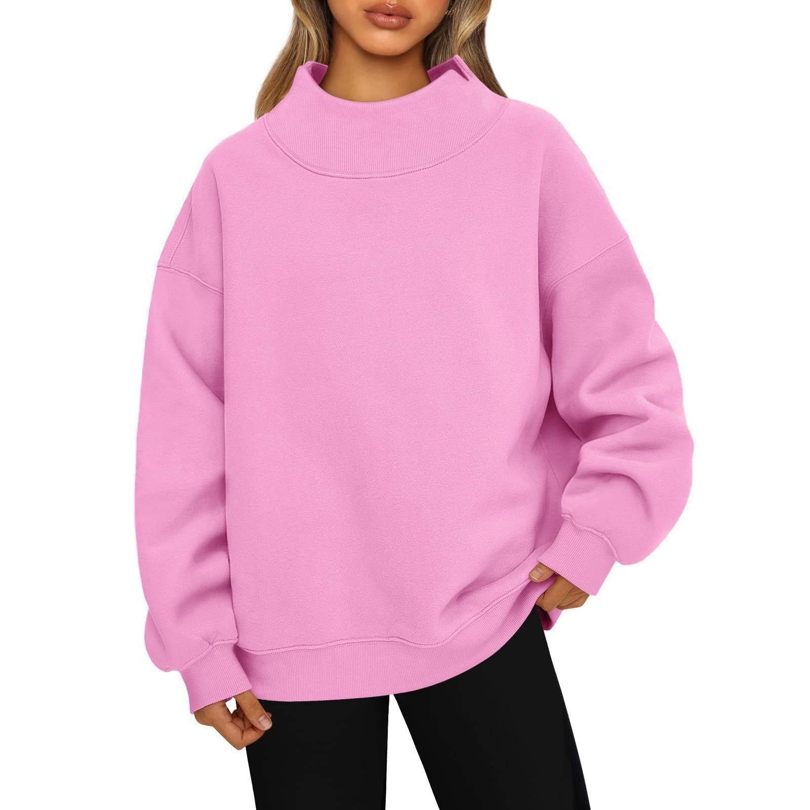 Loose Solid Color Turtleneck Long Sleeve Sweatshirt for Women