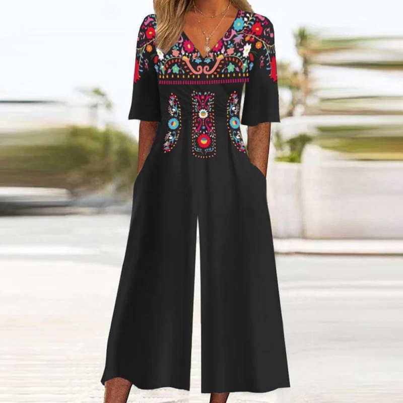 Floral Print Wide-Leg Jumpsuit with Sleeves