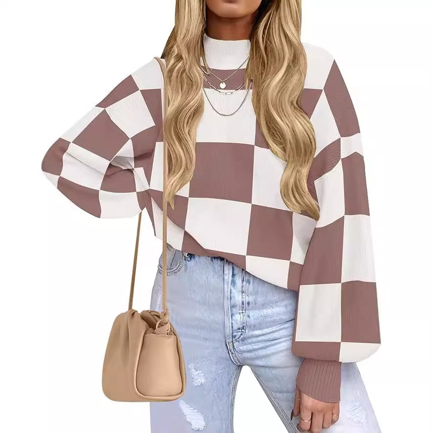 Women's Striped Ribbed Knit Turtleneck Long Sleeve Loose Pullover Sweater