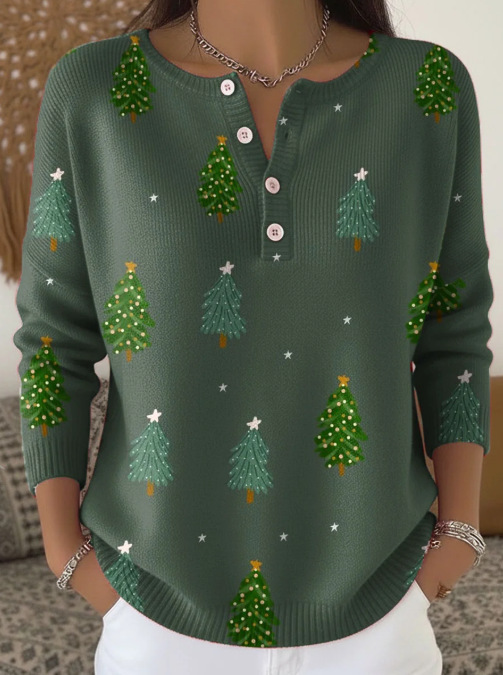 Women's Forest Crow Snowflake Print Button Sweatshirt