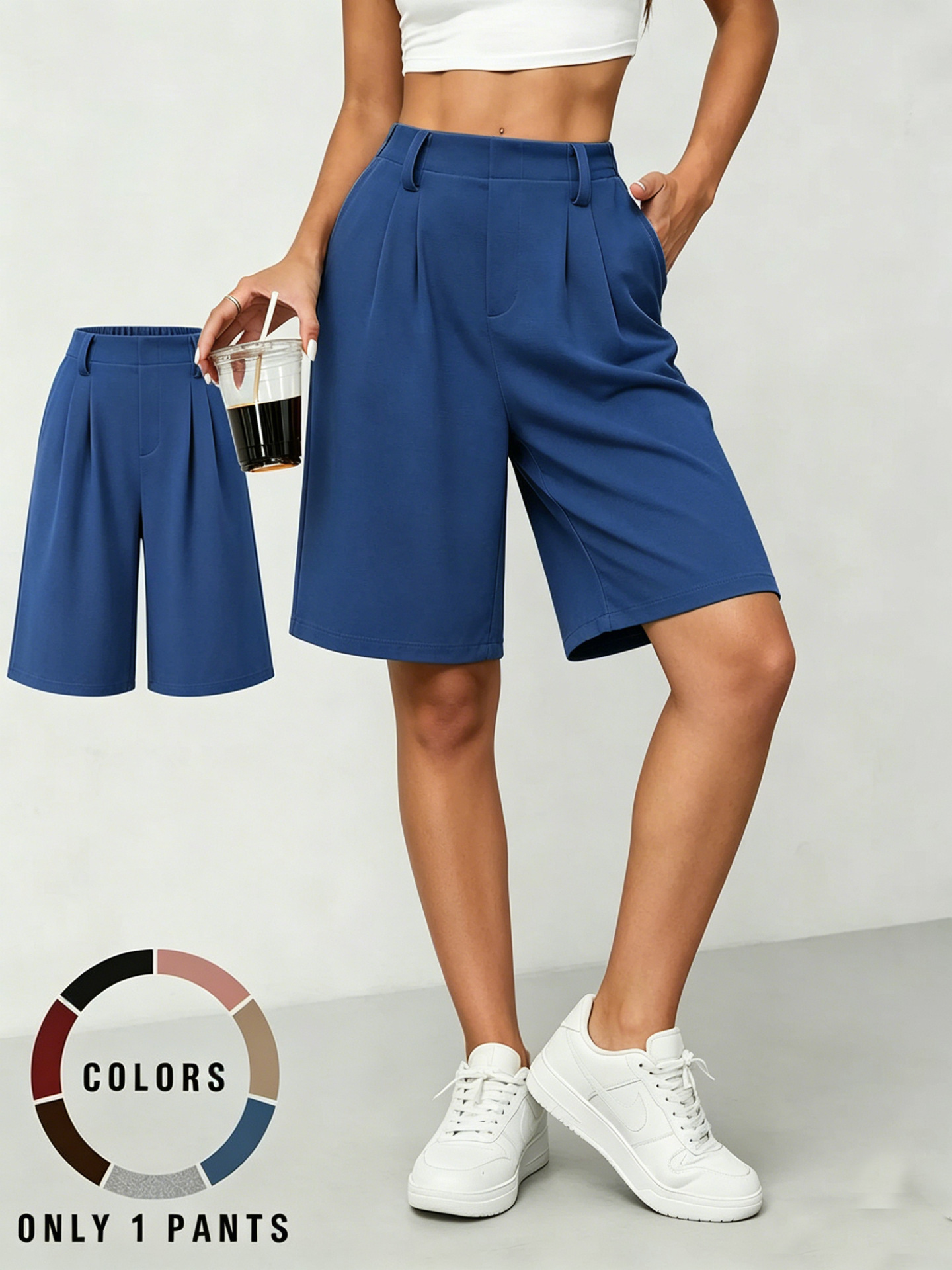 Women's Wide-Leg Bermuda Shorts with Pockets