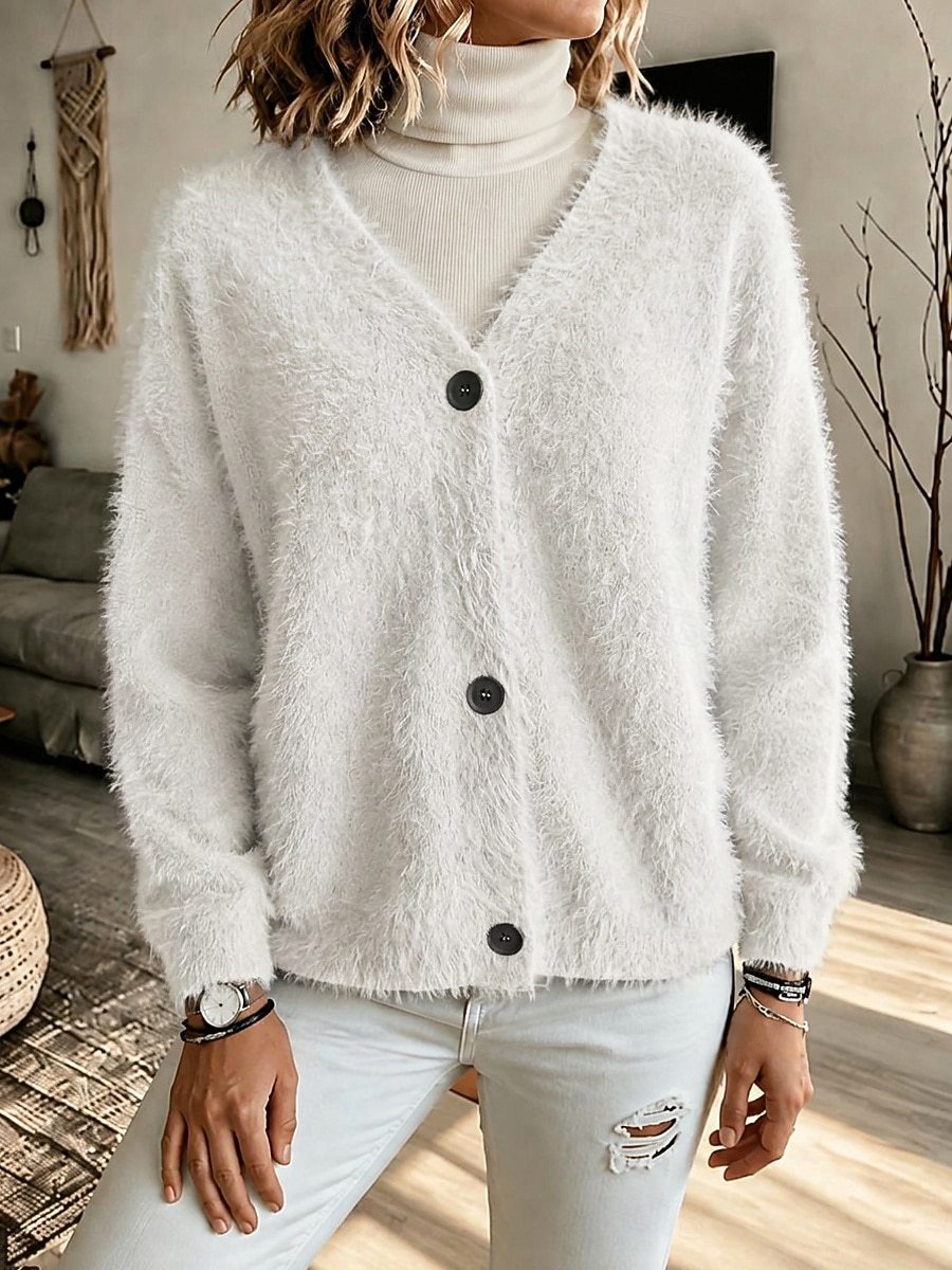 Faux Mink Knit Cardigan V-Neck Loose Long Sleeve Sweater Coat