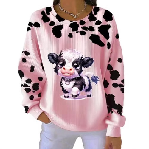 Women's Cute Cow Print Crewneck Sweatshirt