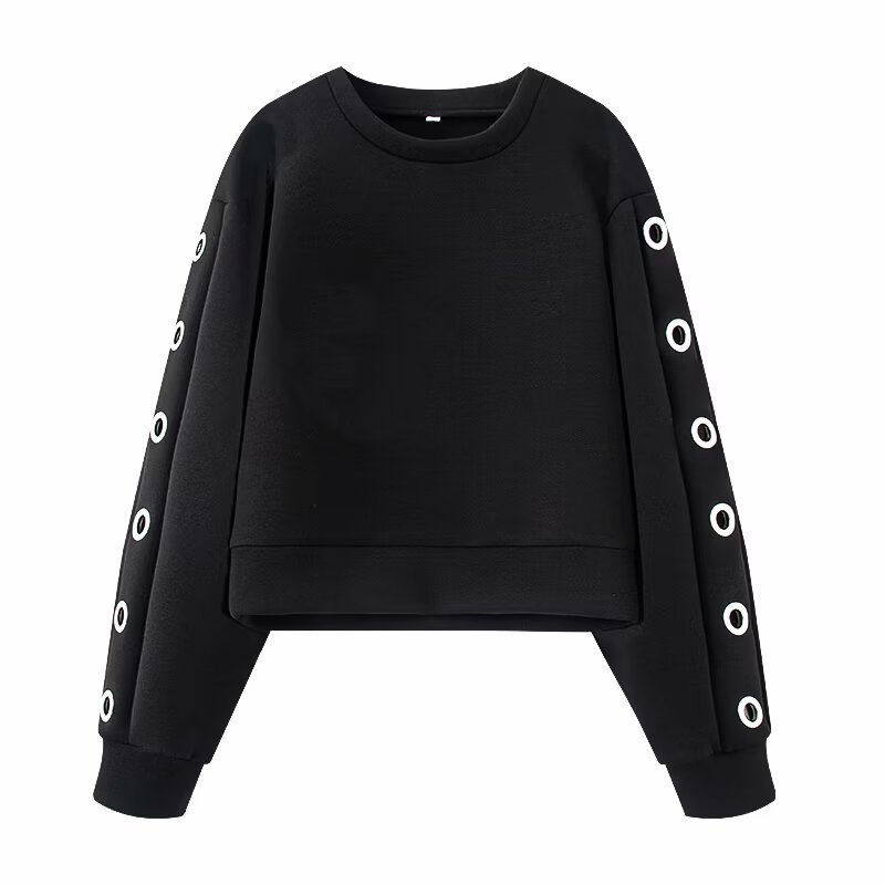 Women's Metal Button Crewneck Pullover Sweatshirt