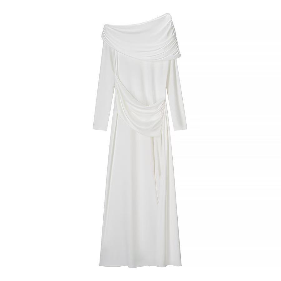 Elegant Long A-Line Dress with 3D Pattern
