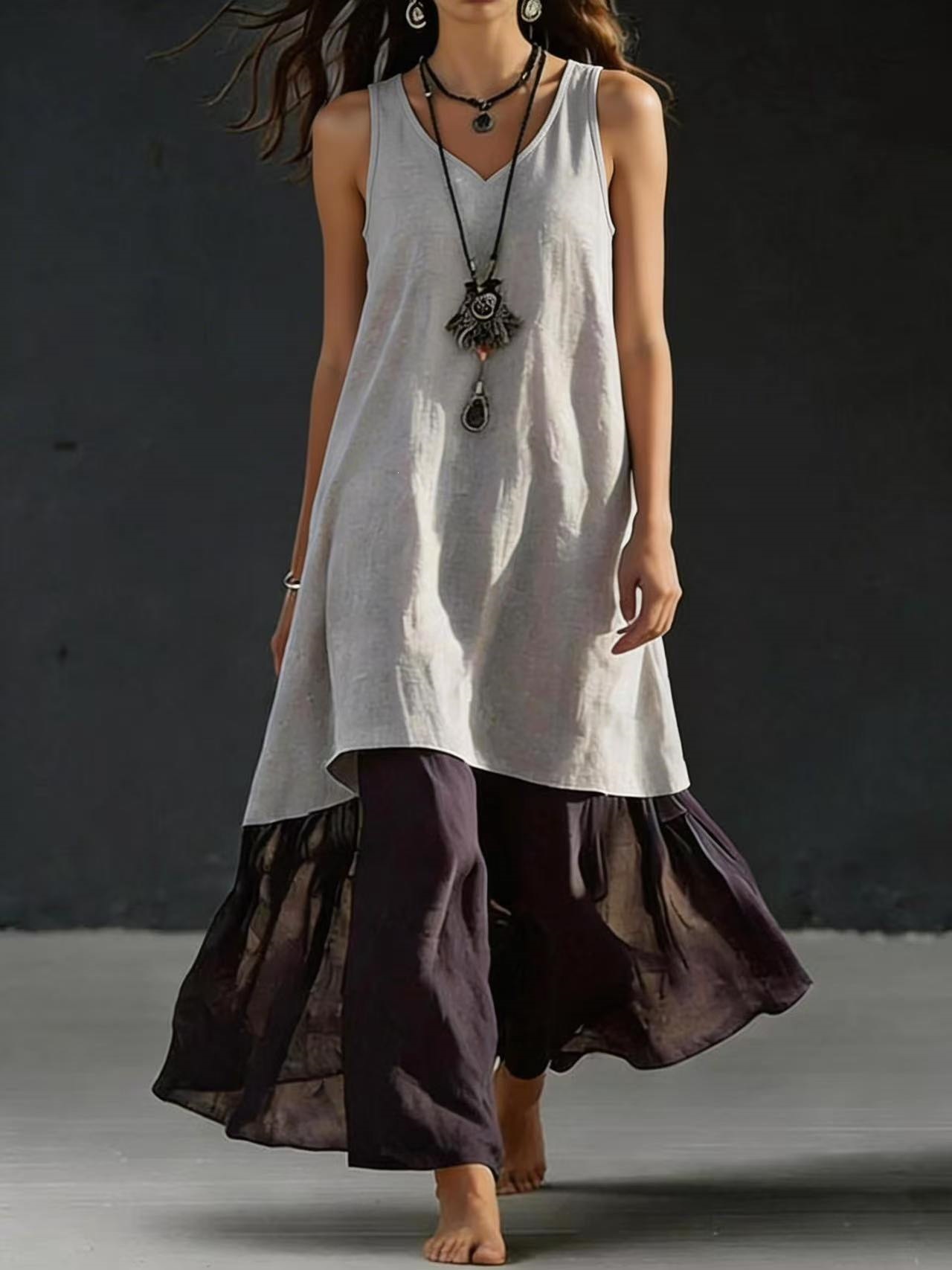 Solid Color Sleeveless V-Neck A-Line Maxi Dress