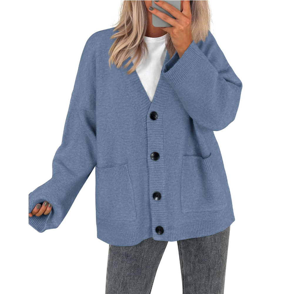 V-Neck Button-Up Knit Cardigan Sweater