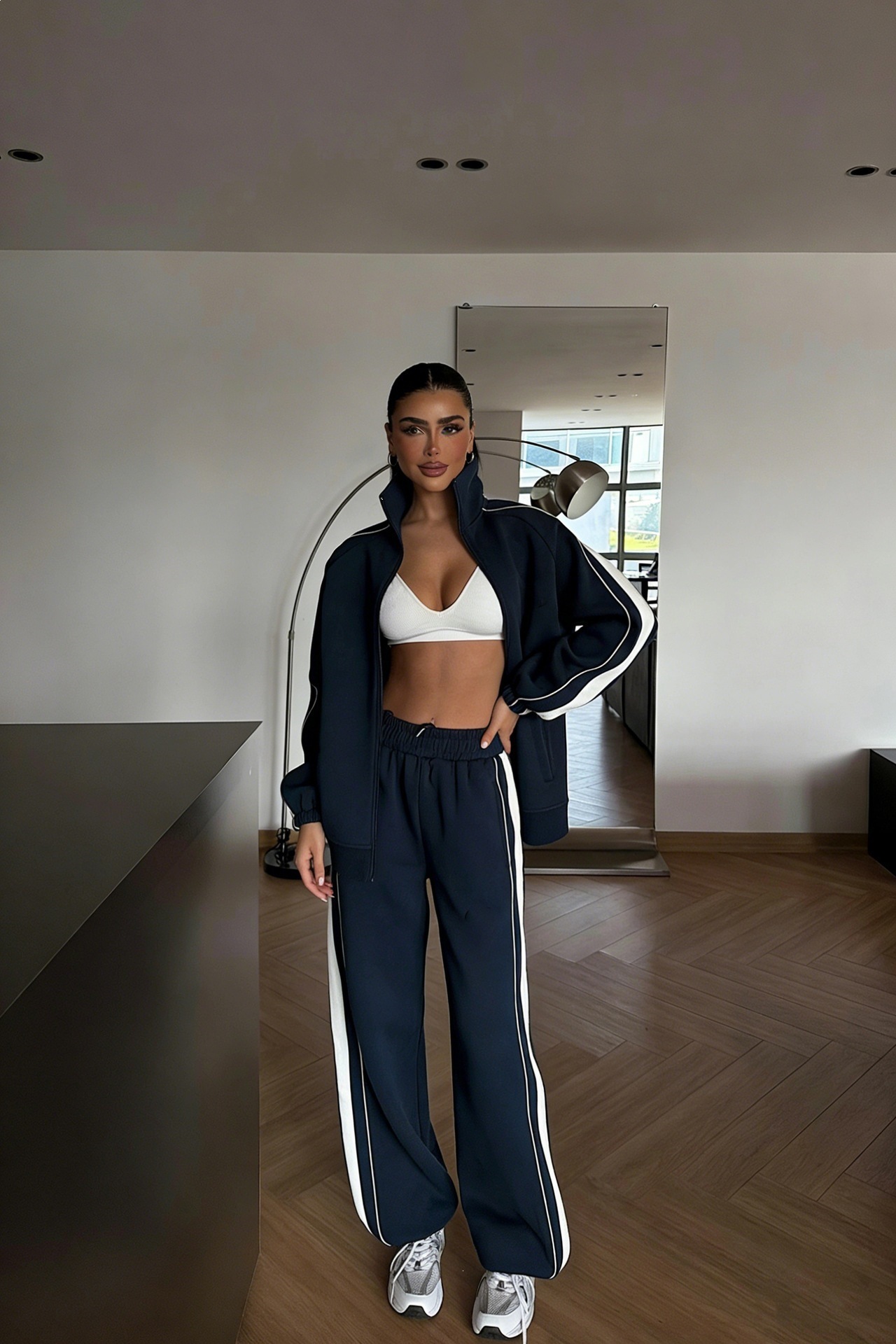 Women's Colorblock Zip Cardigan and Pants Two-Piece Set