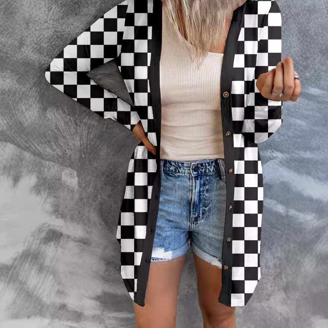 Women's Long Plaid Loose Knit Cardigan