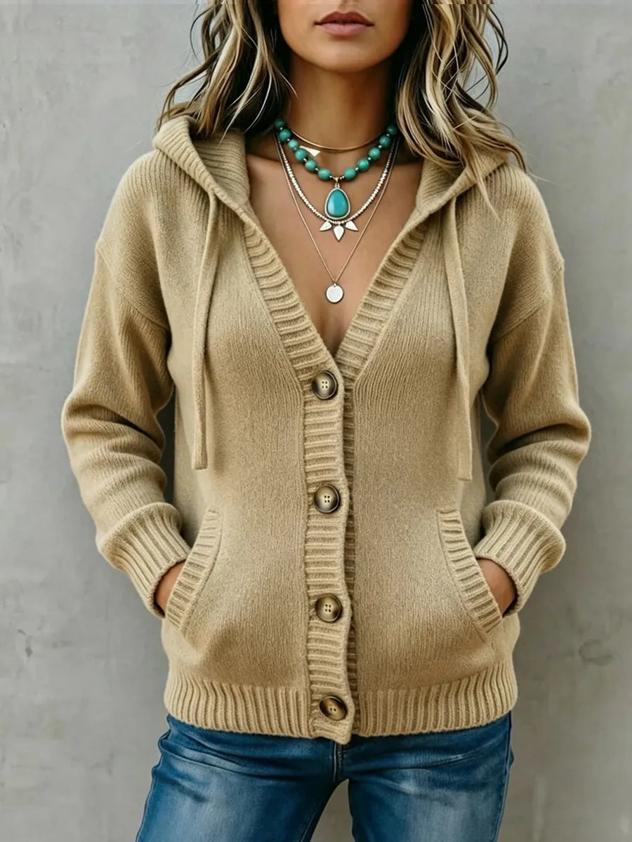 Women's Button Hooded Knit Cardigan Sweater