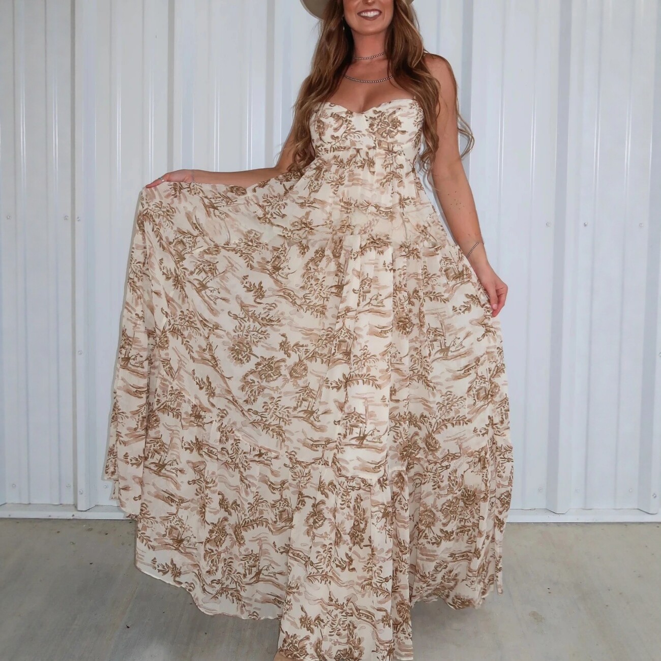 Women's Strapless Floral Print Maxi Dress High Waist Backless Slit