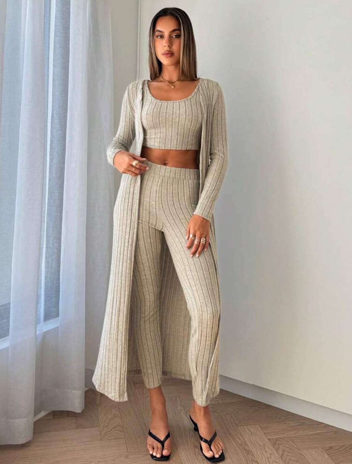 Minimalist Solid Knit 3-Piece Lounge Set with Cardigan