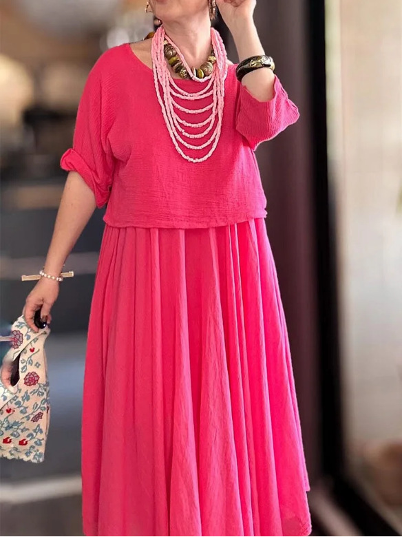 Women's Solid Crewneck Loose Top and Long Skirt Set