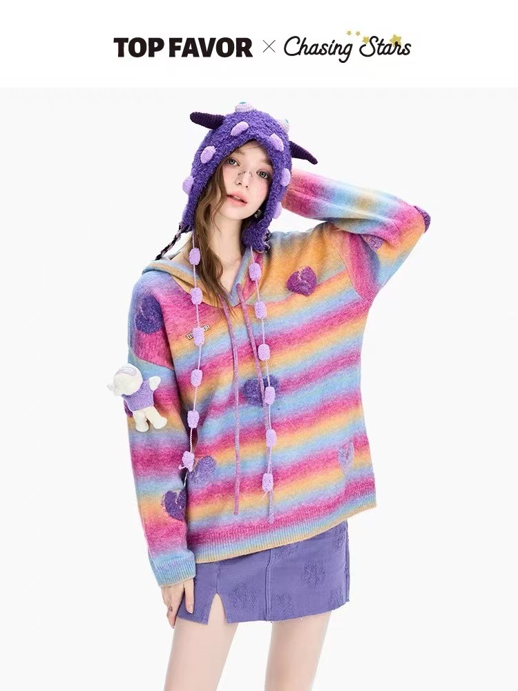 Trendy Color-Block Lazy Style Women's Sweater