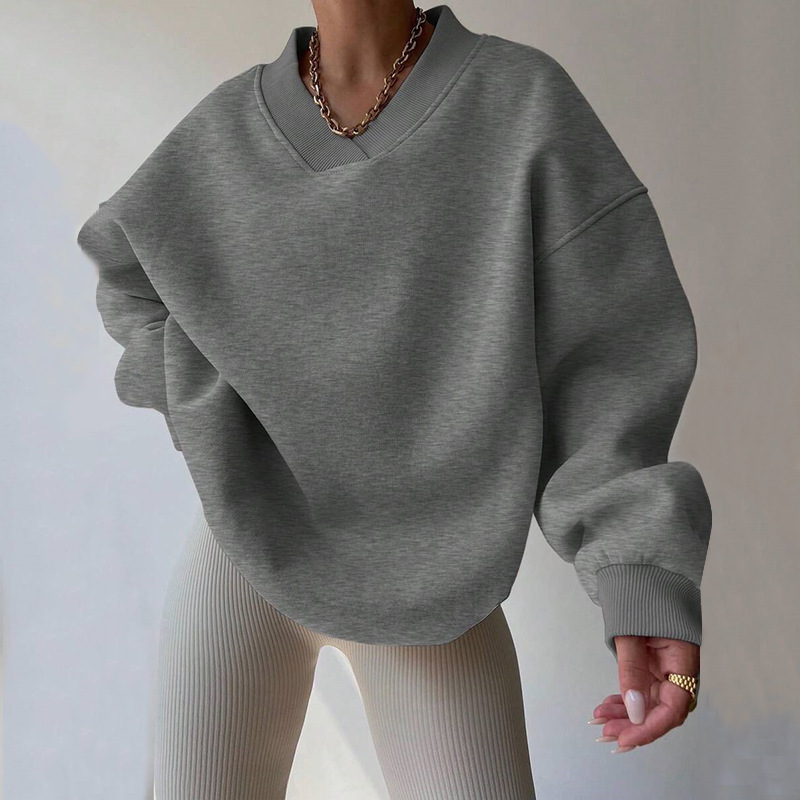 Women's Casual Solid Color Long Sleeve Crewneck Sweatshirt Loose Plus Size Pullover