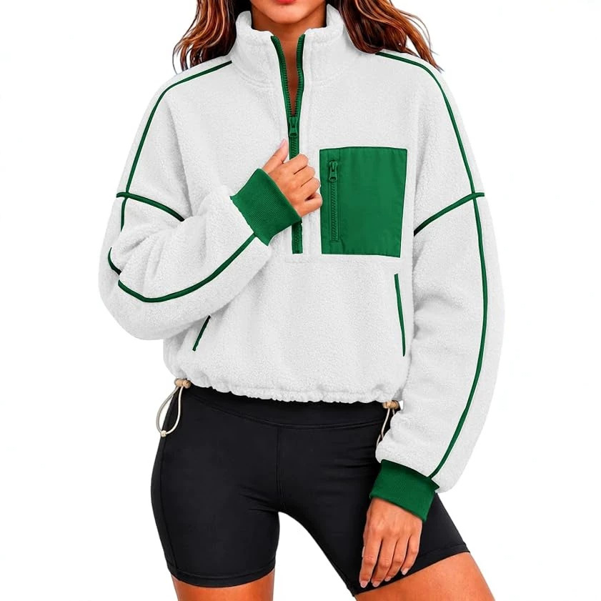 Women's Half-Turtleneck Drawstring Cropped Sweatshirt