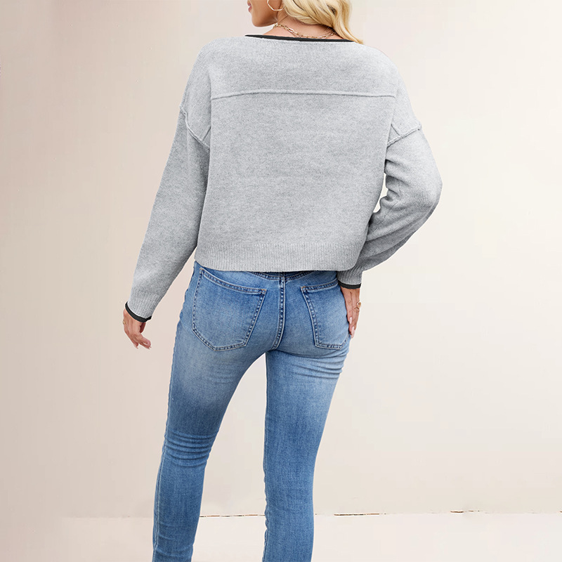 Women's Color-Block Crewneck Knit Sweater Loose Pullover