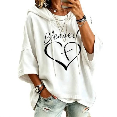 Women's Heart Cross Print Casual Hoodie