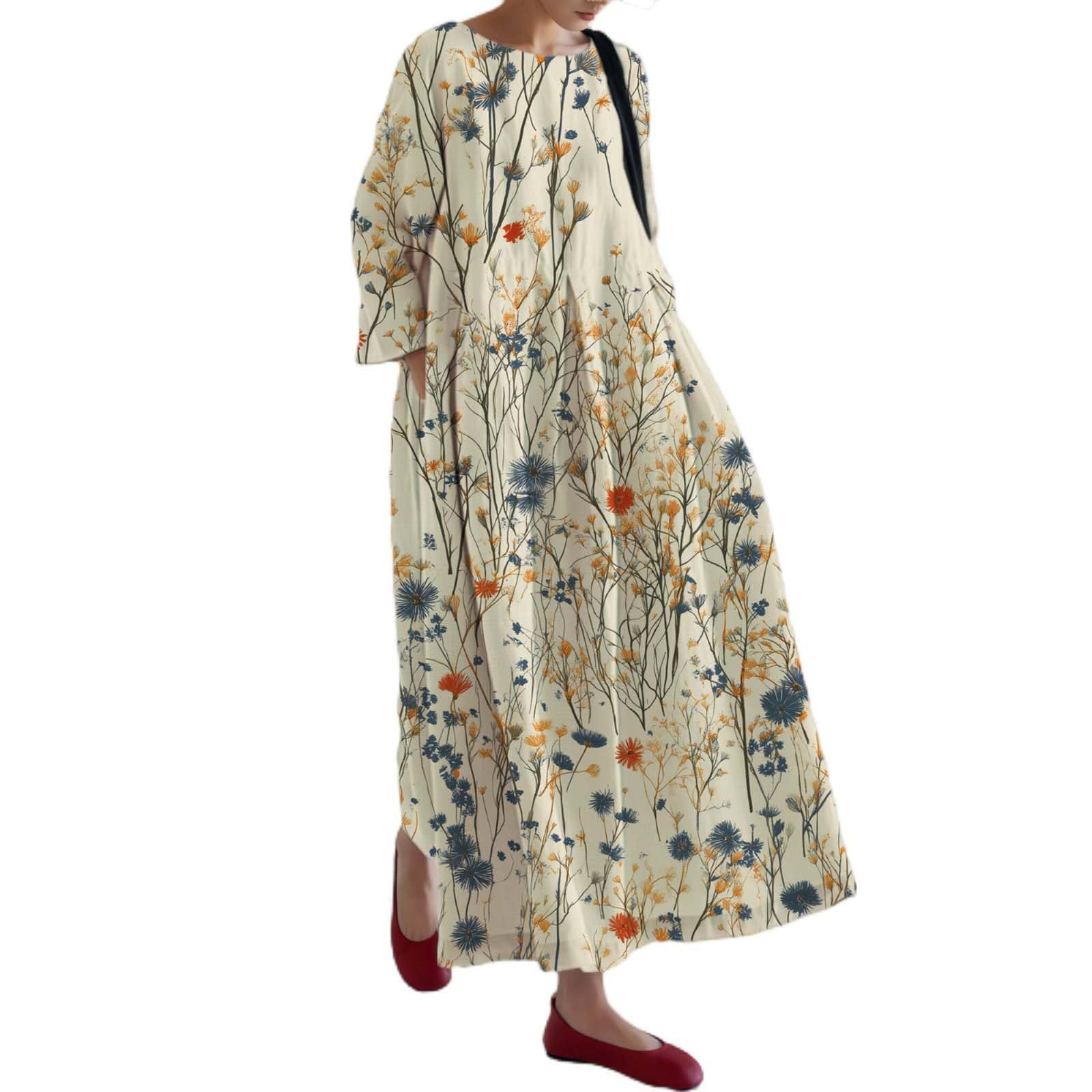 Women's Floral Print Casual A-Line Midi Dress
