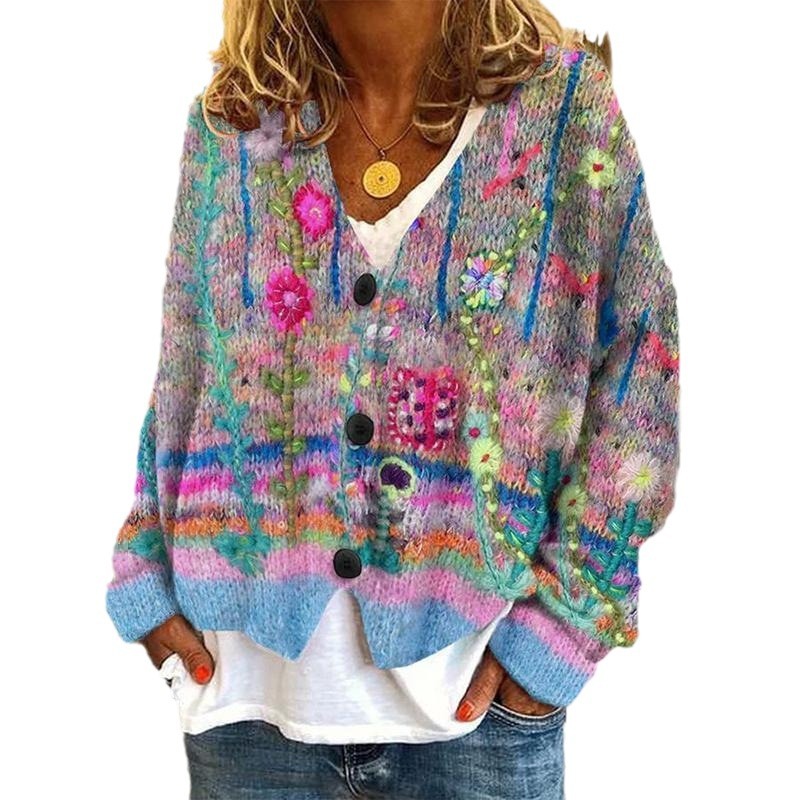 3D Print Open-Front Cardigan Soft Knit Sweater Coat