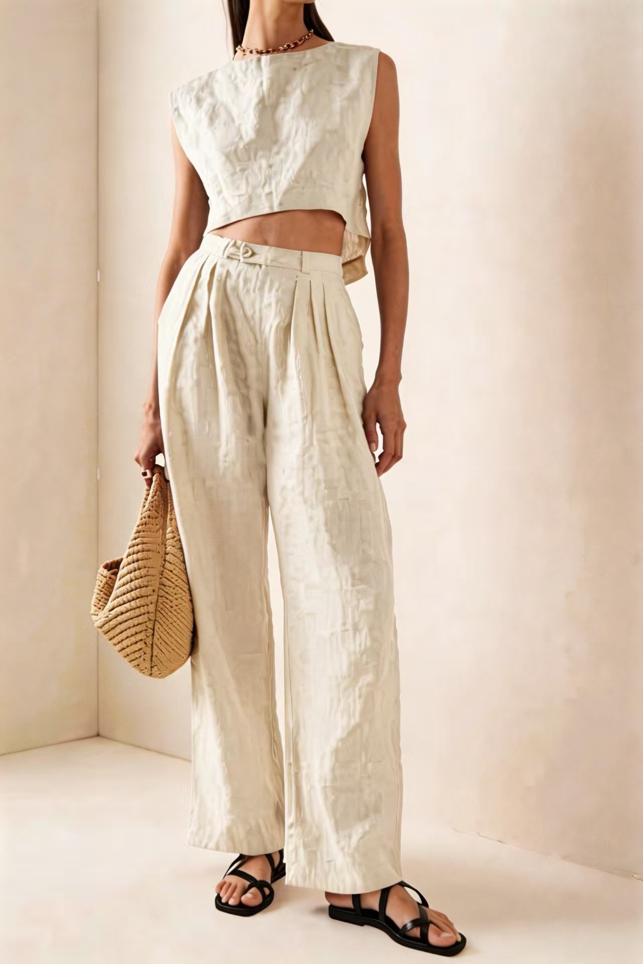 Women's Summer Round Neck Loose Casual Two-Piece Pants Set