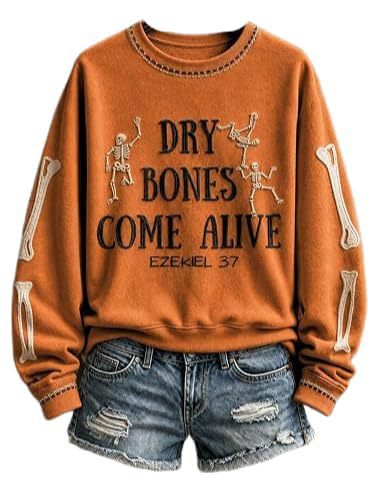 Bone Letter Print Crewneck Long Sleeve Pullover Sweatshirt