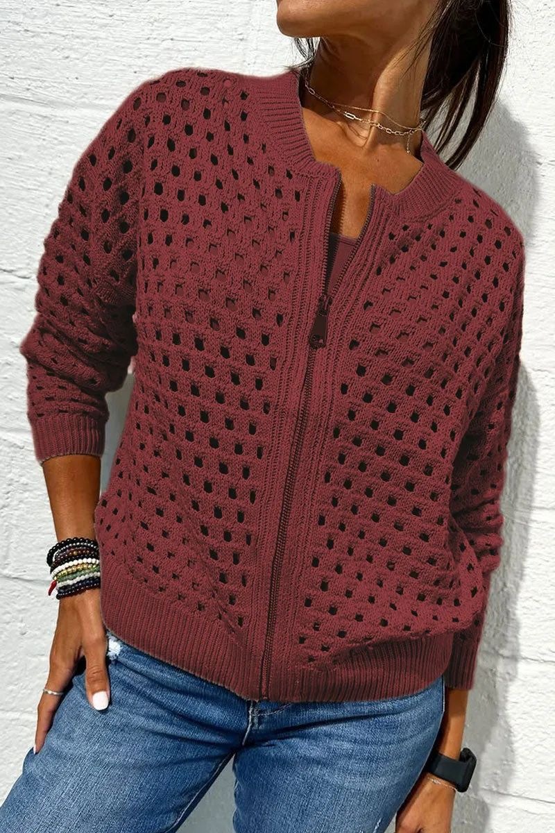 Women's Open-Knit Zip-Up Jacket Casual Lightweight Outerwear