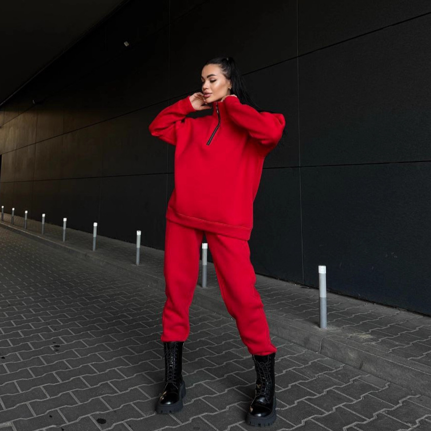 Women's Casual Two-Piece Sweatsuit Set Long Sleeve Solid Color
