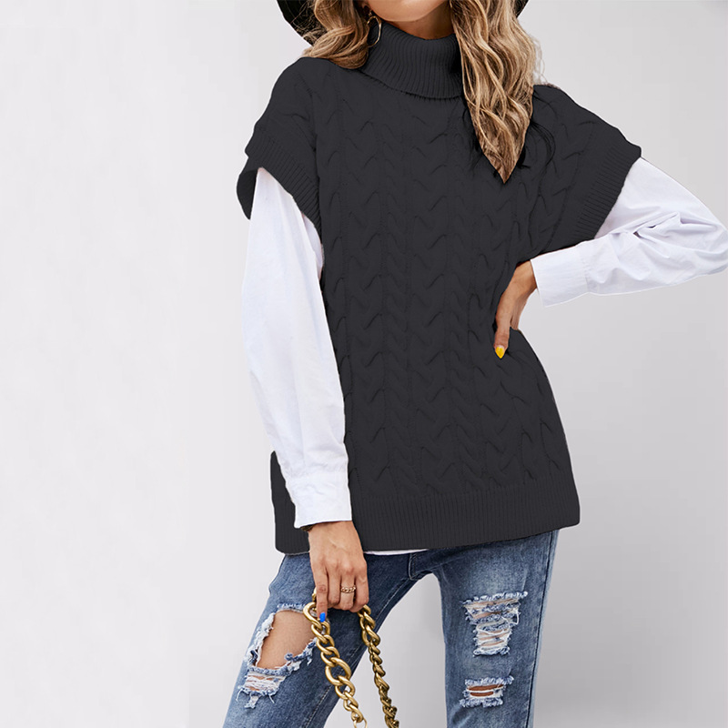 Sleeveless Cable-Knit Turtleneck Sweater Vest