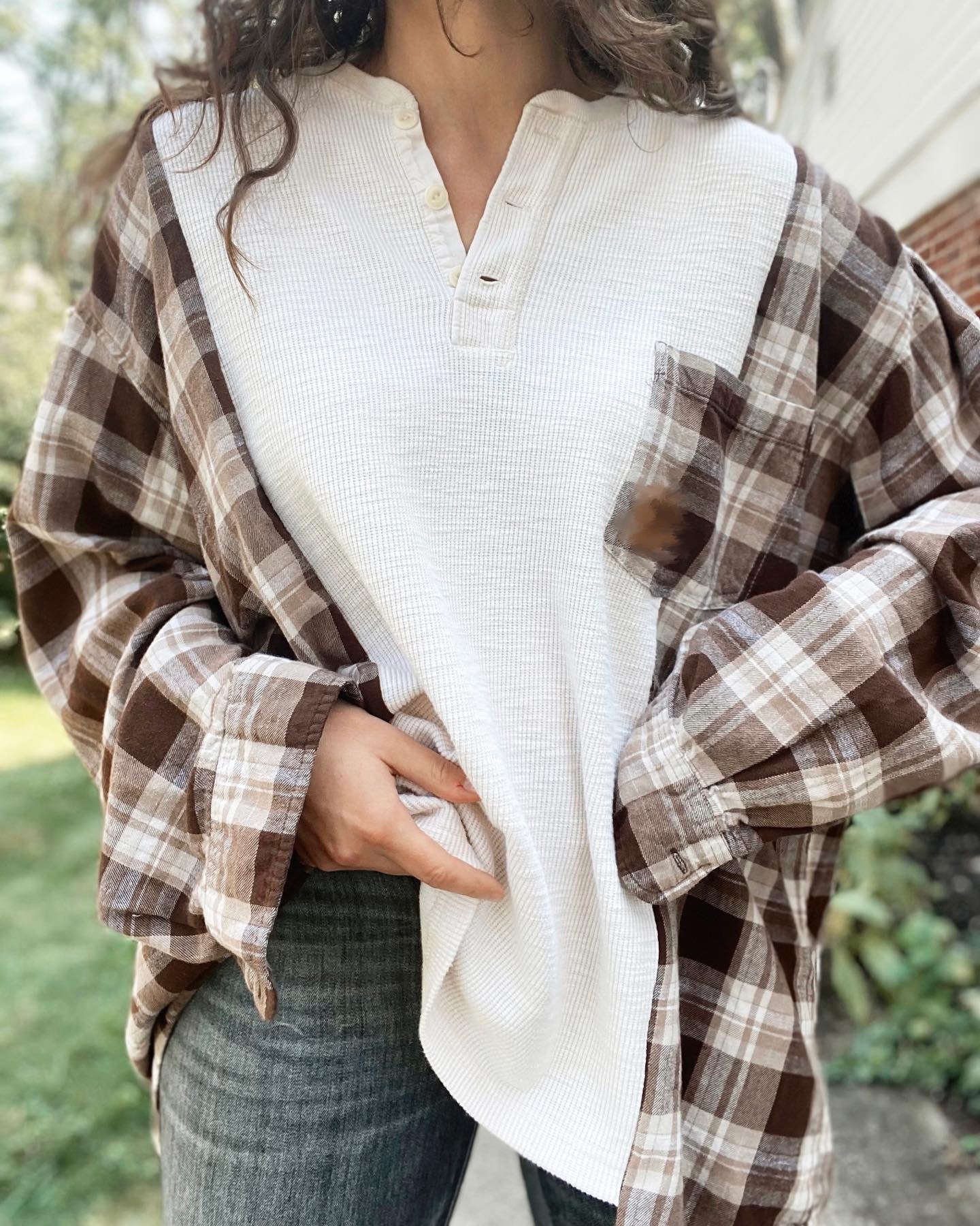 Women's Half-Open Collar Long-Sleeve Plaid Panel Knit Sweater with Pockets