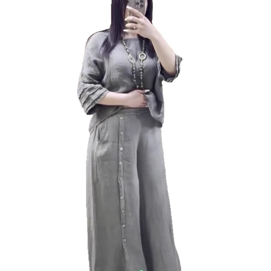 Women's Solid Color Loose Casual Three-Quarter Sleeve Top and Pants Set