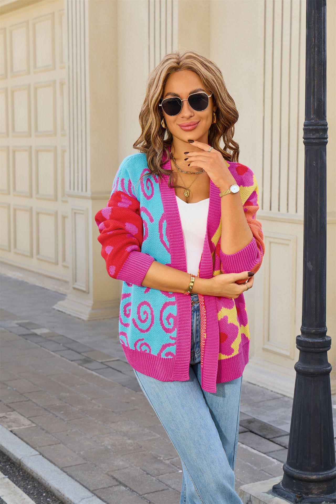 Colorful Knit Cardigan Coat Loose Fit Long Sleeve