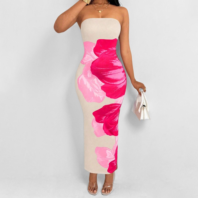Sexy Printed Tube Top Split Bodycon Dress